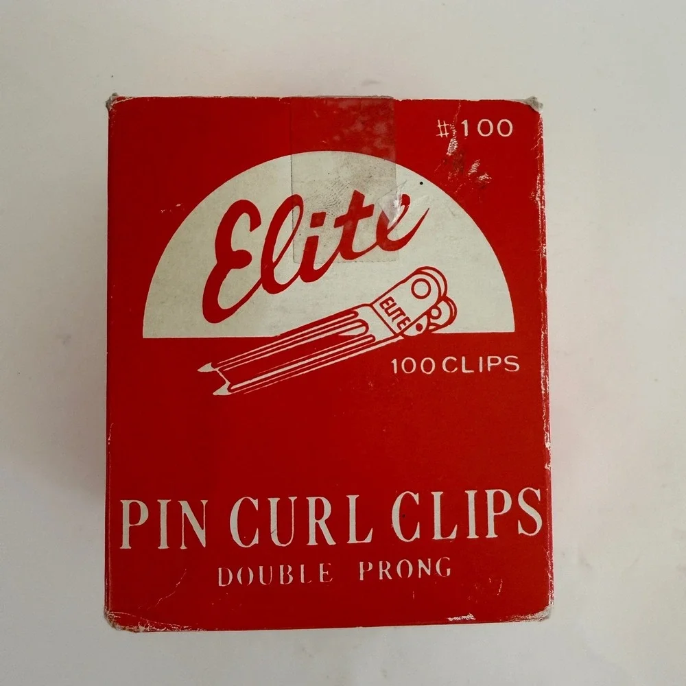Vintage Elite Pin Curl Clips Double Prong #100 Original Box Hair Salon Lot NOS